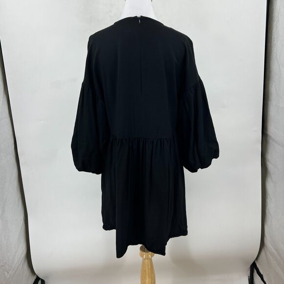 Zara Voluminous Dress Womens S Small Black Puff Mid Sleeves Loose Fit Stretch - Picture 5 of 13